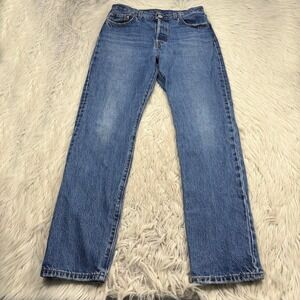 Levi's Women's 29 Medium Wash Distressed 501 Straight Leg Jeans Button Fly